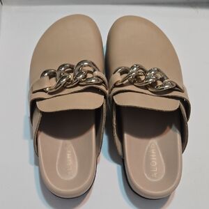 ALOHAS Beige Mules with Gold Chain